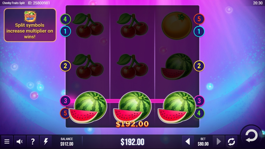 Скриншот выигрыша в слоте Cheeky Fruits Split